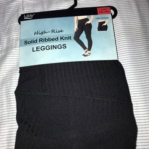 Lildy Ribbed Leggings with Pockets Black 2x-3x